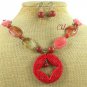 RED CINNABAR TIGER QUARTZ CORAL NECKLACE/EARRINGS SET