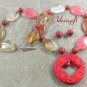 RED CINNABAR TIGER QUARTZ CORAL NECKLACE/EARRINGS SET