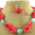 TURQUOISE & PINK CORAL NECKLACE/EARRINGS SET
