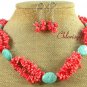 TURQUOISE & PINK CORAL NECKLACE/EARRINGS SET