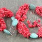 TURQUOISE & PINK CORAL NECKLACE/EARRINGS SET