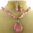RHODONITE CAT EYE CRAZY AGATE NECKLACE/EARRINGS SET