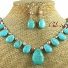 BLUE TURQUOISE & FW PEARL NECKLACE/EARRINGS SET