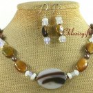 AGATE TIGER EYE OPALITE PEARL NECKLACE/EARRINGS SET