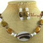 AGATE TIGER EYE OPALITE PEARL NECKLACE/EARRINGS SET