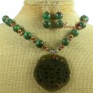 CARVED JADE & GREEN TURQUOISE NECKLACE/EARRINGS SET