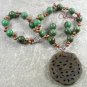 CARVED JADE & GREEN TURQUOISE NECKLACE/EARRINGS SET