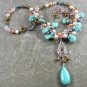 TURQUOISE CLEAR QUARTZ FW PEARL NECKLACE/EARRINGS SET