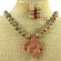 NATURAL AUTUMN JASPER LEAF NECKLACE/EARRINGS SET