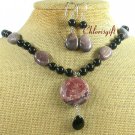 RED BROWN PICTURE JASPER CRYSTAL NECKLACE/EARRINGS SET