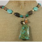 120815 MOSAIC TURQUOISE JADE JASPER CRYSTAL PEARLS NECKLACE