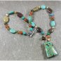 120815 MOSAIC TURQUOISE JADE JASPER CRYSTAL PEARLS NECKLACE