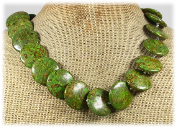 120815 GREEN MOSAIC TURQUOISE NECKLACE