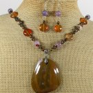 ABALONE FLOWER CRAZY AGATE JASPER NECKLACE/EARRINGS SET