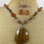 ABALONE FLOWER CRAZY AGATE JASPER NECKLACE/EARRINGS SET