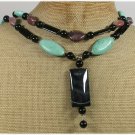 TURQUOISE BLACK AGATE JASPER 2ROW NECKLACE