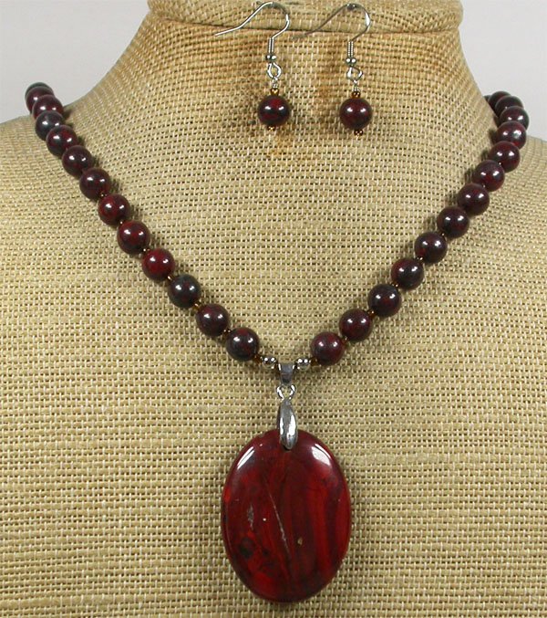 RED JASPER BACCIATED JASPER NECKLACE/EARRINGS SET