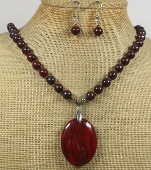 RED JASPER BACCIATED JASPER NECKLACE/EARRINGS SET
