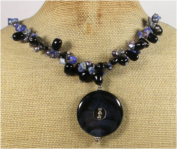 BLACK AGATE LAZULI LAPIS FRESH WATER PEARLS NECKLACE