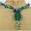 GREEN AGATE LAZULI LAPIS FRESH WATER PEARLS NECKLACE
