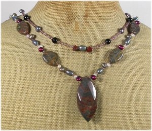 IMPERIAL JASPER BLACK AGATE PEARLS 2ROW NECKLACE