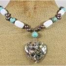 PAUA ABALONE TURQUOISE OPALITE FRESH WATER PEARLS NECKLACE