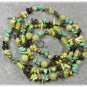 LONG 40INCH OLIVE JADE TURQUOISE SMOKY QUARTZ CORAL PEARLS NECKLACE