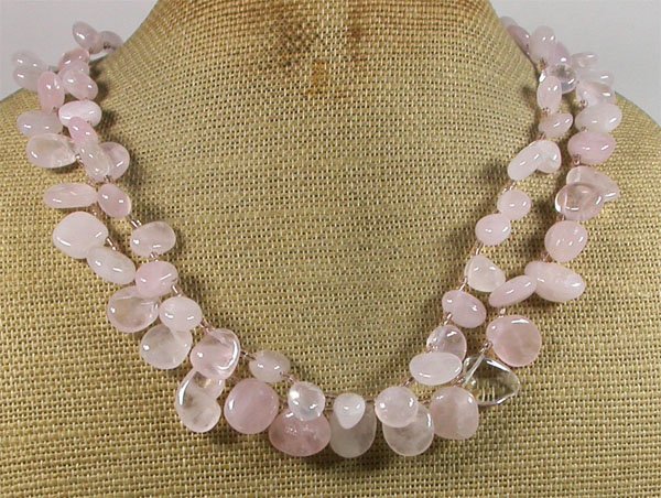 NATURAL ROSE QUARTZ 2ROW NECKLACE