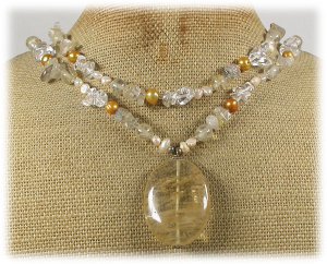 CITRINE QUARTZ CLEAR QUARTZ FRESH WATER PEARLS 2ROW NECKLACE