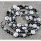 LONG! 40" KIWI SESAME JASPER AMAZONITE BLACK AGATE LABORADITE PEARLS NECKLACE
