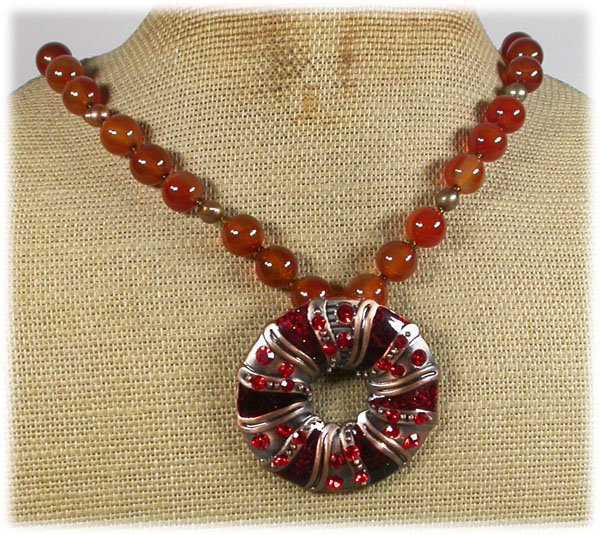 COPPER PENDANT & RED AGATE NECKLACE