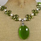 OLIVE CAT EYE CRYSTAL FRESH WATER PEARLS NECKLACE