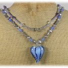 MURANO GLASS BLUE AGATE AMETHYST CRYSTAL PEARLS 2ROW NECKLACE
