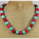 BLUE TURQUOISE RED CORAL NECKLACE