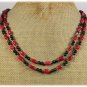 RED CORAL BLACK AGATE 2ROW NECKLACE