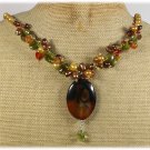 RED BROWN AGATE CRYSTAL FRESH WATER PEARLS NECKLACE