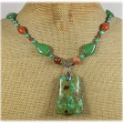 GREEN MOSAIC TURQUOISE HONEY GREEN JADE NECKLACE