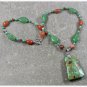 GREEN MOSAIC TURQUOISE HONEY GREEN JADE NECKLACE