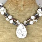 WHITE TURQUOISE & FRESH WATER PEARLS NECKLACE