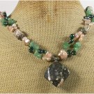 FLOWER JASPER GREEN JADE AVENTURINE FRESH WATER PEARLS NECKLACE