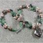 FLOWER JASPER GREEN JADE AVENTURINE FRESH WATER PEARLS NECKLACE