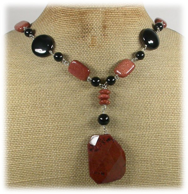 MAHOGANY OBSIDIAN GOLDSTONE BLACK AGATE NECKLACE