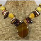 YELLOW AGATE CORAL MOOKITE TIGER EYE NECKLACE