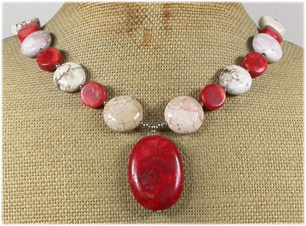 RED CORAL& WHITE TURQUOISE NECKLACE