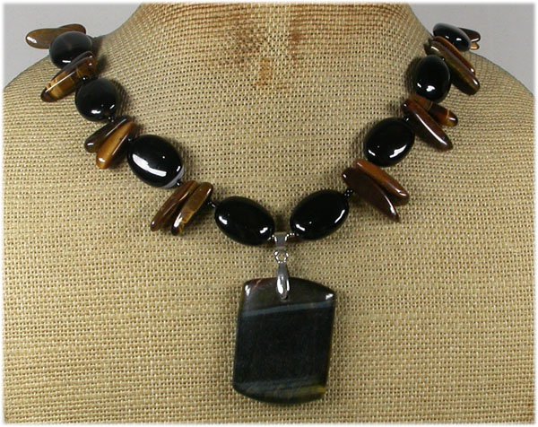 NATURAL TIGER EYE & BLACK AGATE NECKLACE