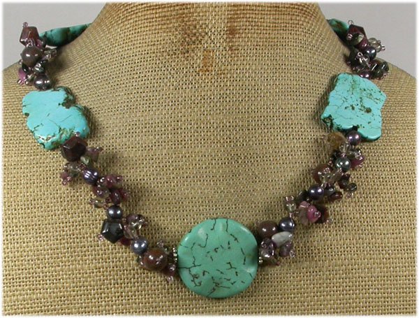 TURQUOISE TOURMALINE JASPER PEARLS NECKLACE