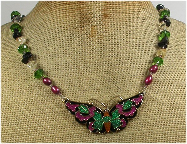 BUTTERFLY PENDANT CITRINE AGATE CRYSTAL NECKLACE