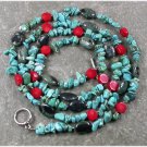 LONG! 40" TURQUOISE KAMBABA JASPER RED CORAL NECKLACE