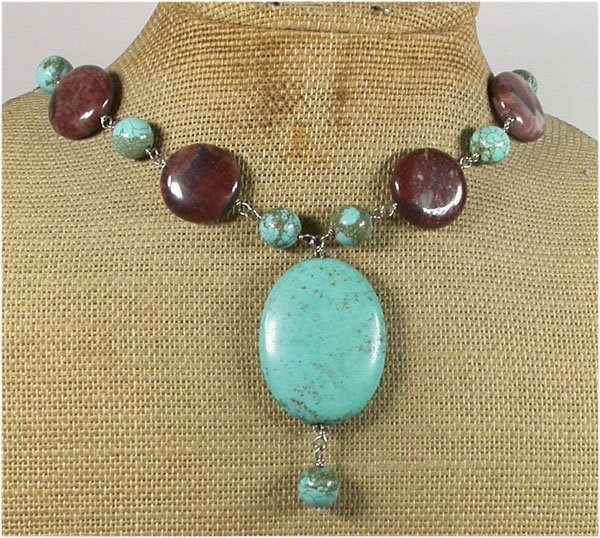 TURQUOISE & RED BROWN PICTURE JASPER NECKLACE