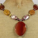 RED AGATE CRAZY AGATE YELLOW JADE FRESH WATER PEARLS NECKLACE